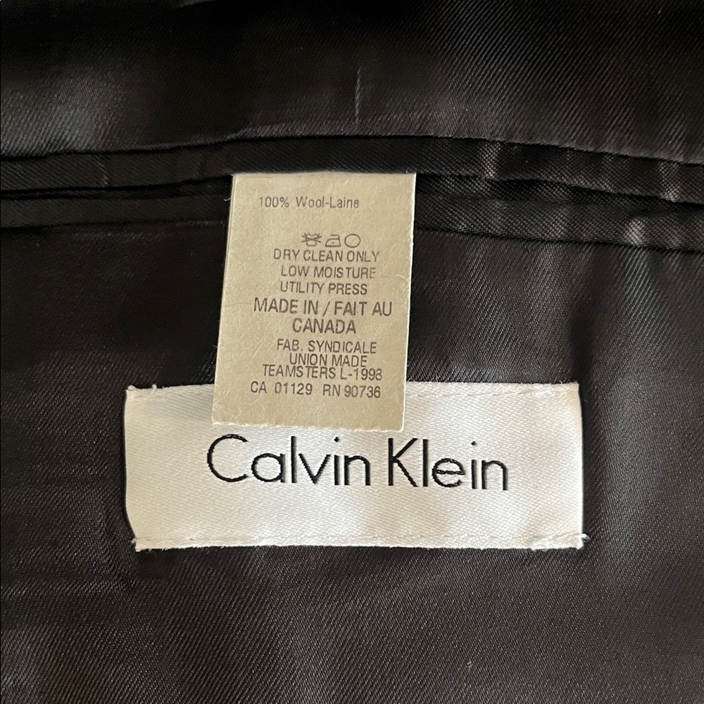 Calvin Klein Black 100% Wool Tuxedo Jacket